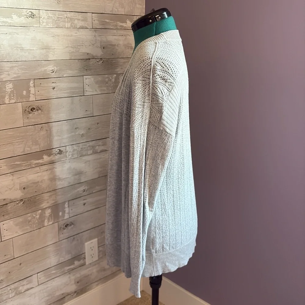 BELLE Lightweight Open Knit Gray Cardigan - Picture 7 of 7